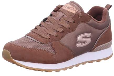Skechers Damen 111 Sportschuhe, Schokoladenbraunes Wildleder, Nylon, rotgoldener Rand, 36 EU