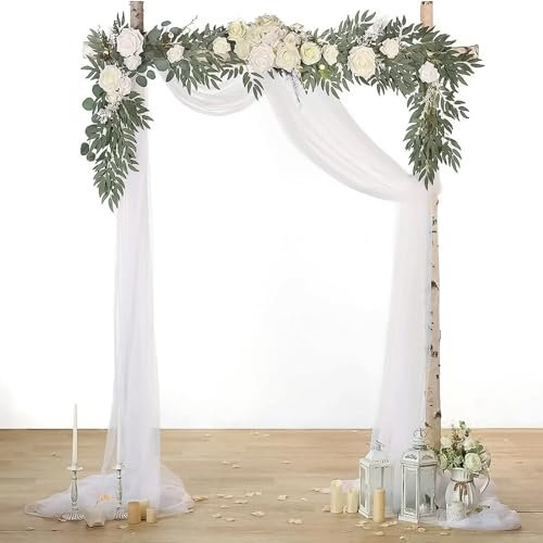 GothicBride Querbehang Tüll Weiß, 77 x 600 cm Hochzeit Vorhang Deko 400g Fensterdekoration Hochzeitsbogen Schlafzimmer Himmelbett, Freihanddeko für Fotografie Party Hochzeit Geburtstag Taufe