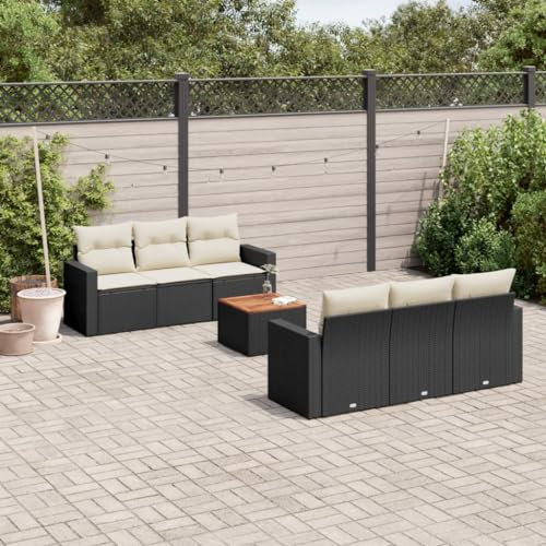 ULUYYUC Ensemble de 7 meubles de jardin, canapé-lit, canapé de cuisine, groupe de bancs d'angle, convient pour arrière-cour, balcon, jardin, extérieur, avec coussins, en polyrotin noir