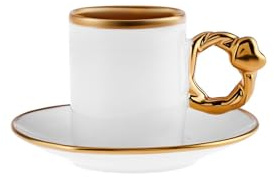 KARACA Set di 12 tazzine da caffè turco e caffè espresso a forma di cuore, in porcellana Bone China, 80 ml, motivo romantico, colore: bianco