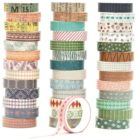Songdao 40 Rollen Washi Tape Set Kreative Basic Dünn Dekorative Bänder für Kunst, DIY Handwerk, Bullet Journals, Planer, Scrapbooking, Verpackung (Retroism 2)