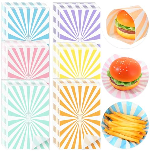 Dunzoom 120 Pastel Party Supplies - Striped Wax Paper Sheets for Food - Sandwich & Burger Wrapping Paper Liners for Party, Home, Picnic & Kitchen