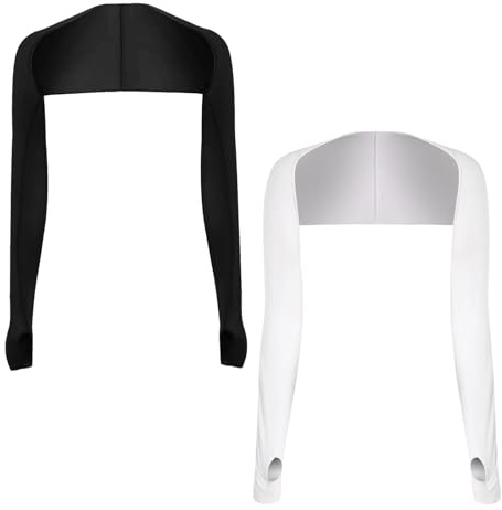 FUIPVGI 2 Pièces Manchette Bras Femme Protection UV Echarpe de Refroidissement en Soie Glacée Manchettes de Protection Solaire pour Femmes avec Trous pour les Doigts Gants (Noir,Blanc)