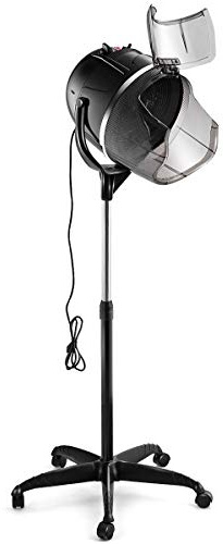 GYMAX 1500W Asciugacapelli a Casco su Piedistallo, Asciugacapelli Professionale, Regolabile in Altezza 125-160 cm, con Modalità Timer, Mobile, Nero