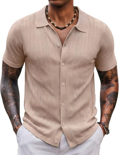 Coofandy Men Short Sleeve Button Down Shirt Chemise à Bouton Bas Homme (Lot de 1)