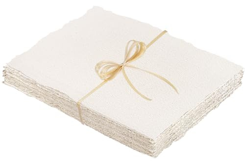 25 Sheets A4 Watercolour Paper 300 GSM, Handmade Cotton Deckled Edge White Textured for Watercolors, Wedding Invitations, Cards, Crafts