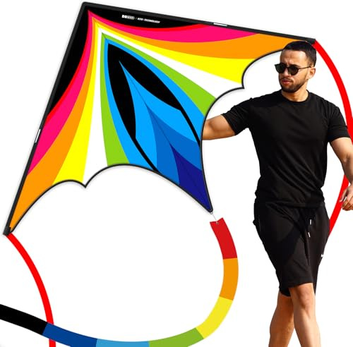 Doinfly Triangular-Shaped Kite - Easy to Control, with an Eye-catching Design, it is Perfect for Outdoor Entertainment and Suitable for Beginners to use. (Charger Delta Kite -Rainbow, 1.4m)
