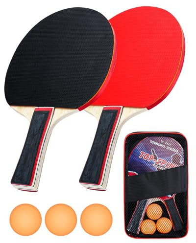 Tischtennisschläger Set mit 2 Schläger, 3 Bälle, Tragetasche, Tischtennis Set Tischtennisschlägern Tischtennisbälle Ping Pong Set für Anfänger Fortgeschrittene und Familienunterhaltung