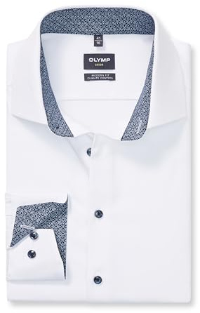 OLYMP Men's Long-Sleeved Shirt Luxor 24/Seven, Twill, 465 Modern Fit 20.19 Global Kent, White 00, 16