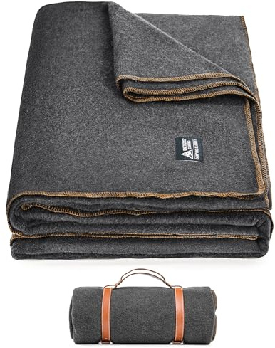 OneTigris Couverture chaude en laine (80 % laine), couverture de camping, de stade, couverture d'extérieur pour le camping, les voyages et la voiture (gris)
