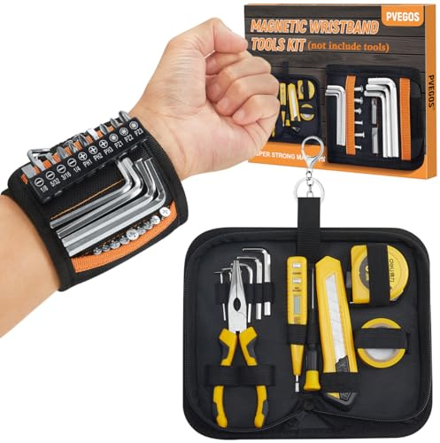 PVEGOS Gifts for Men, Super Strong Magnetic Wristbands with Tools Bag, DIY Gadgets Ideas Xmas Secret Santa Gifts for Dad Him Husband, Christmas Stocking Fillers Unusual Best Gifts(Not Include Tools)