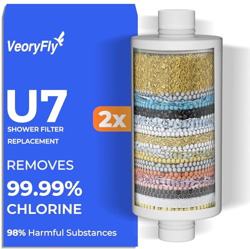VeoryFly 2 Cartucce Filtro Acqua per Doccia - Ricambio per VeoryFly Duschfilter, Anti-Cloro (99%), Rimuove Metalli Pesanti e Impurità. Migliora la Salute di Pelle e Capelli