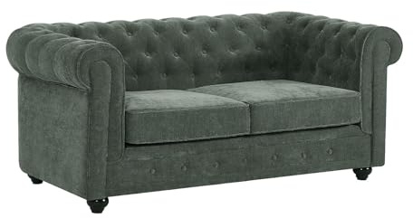 Vente-unique - Canapé 2 Places en Tissu Vert Chesterfield