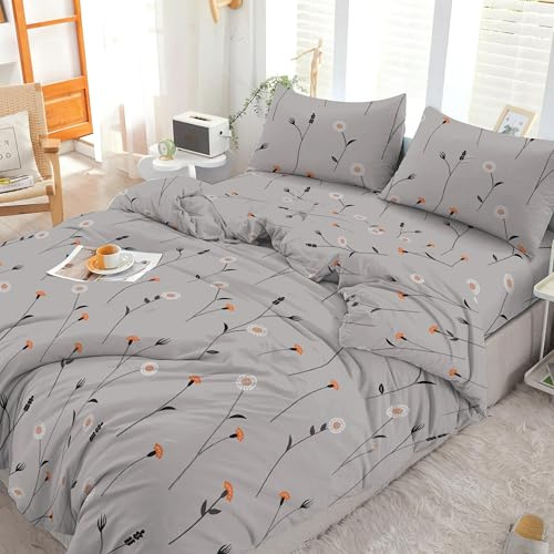 EverSoft Bedding 4-Piece Super King Duvet Cover Set | 100% Egyptian Cotton, 400TC | Printed Reversible Floral Quilt Cover with Fitted Sheet & 2 Pillowcases