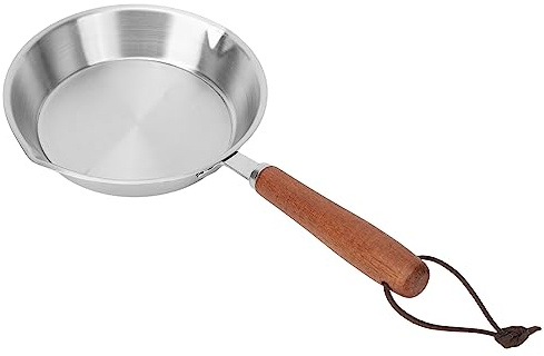 lyrlody Mini äggpanna, Rostfri Stekpanna induktion. Lämplig Kastrull i Rostfritt Stål med Trähandtag, Jämn Värmefördelning, för Restauranghushåll (16 cm)