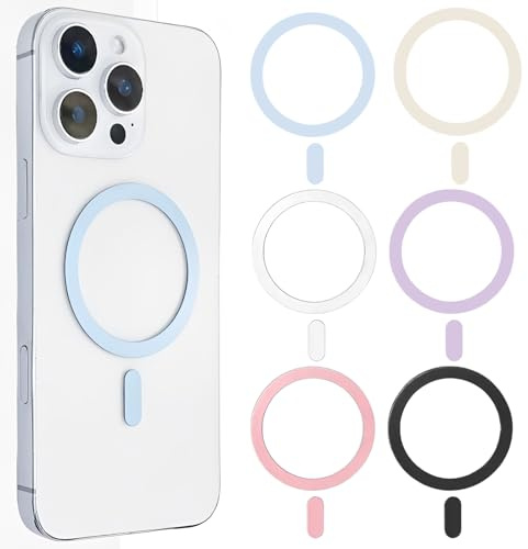TEOZBLU 6 Pezzi Anelli Magnetici Universali Compatibili per Magsafe | Autocollanti per Custodia Smartphone | Adattatori per Ricarica Wireless iPhone Android