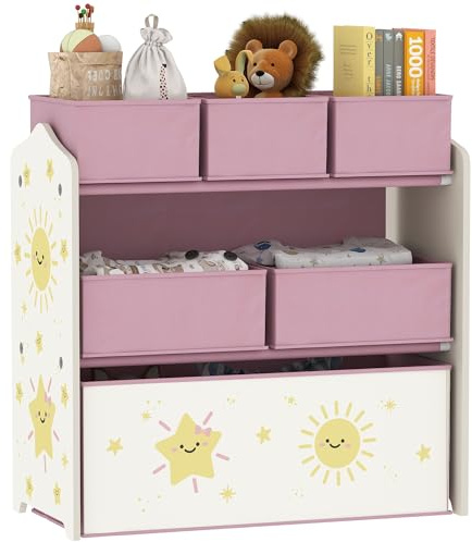 AIYAPLAY Scaffale Portagiochi Bambini a 3 Livelli con 6 Contenitori Rosa