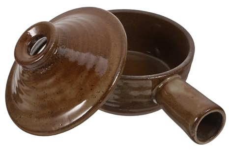 TOMETURE Cacerola de Barro para Sopa con Tapa, Olla de Estofado Pequeña para Microondas, Cazuela Doméstica de Barro Grueso para Arroz y Guisos, Utensilio de Cocina Resistente y Saludable
