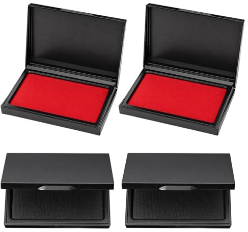 4-Piece Ink Stamp Pad Set, Black and Red Ink Pads, Quick Drying Stamp Pad for Scrapbooking & Stamping Supplies, Cloth-Textured Surface for Crafting
