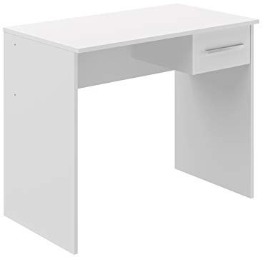 Amazon Basics Escritorio moderno para oficina en casa, escritorio para PC con 1 cajón, fácil montaje, 127 x 229 x 185 cm, color blanco