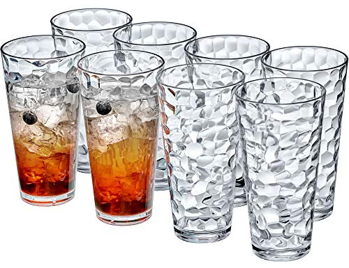 Amazing Abby - Iceberg - 24-Ounce Plastic Tumblers (Set of 8), Plastic Drinking Glasses, All-Clear High-Balls, Reusable Cups, Stackable, BPA-Free, Shatter-Proof, Dishwasher-Safe