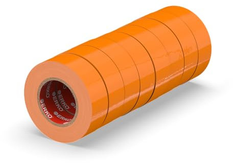 ERKO Nastro Isolante elettrico arancia 19 mm x 20 m 8 Pezzi PVC Per isolare, Riparare e legare, nastro adesivo, Per tensioni fino a 6 kv, elettrici professionali, flessibile