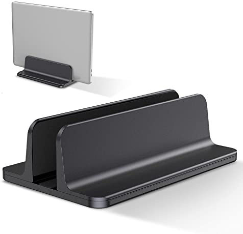 Bewahly Support Ordinateur Portable Vertical, Support PC Portable en Aluminium Réglable Bureau Laptop Stand pour MacBook Pro/Air, iPad, Surface, HP, Lenovo, Tablette et Autre Laptops - Noir