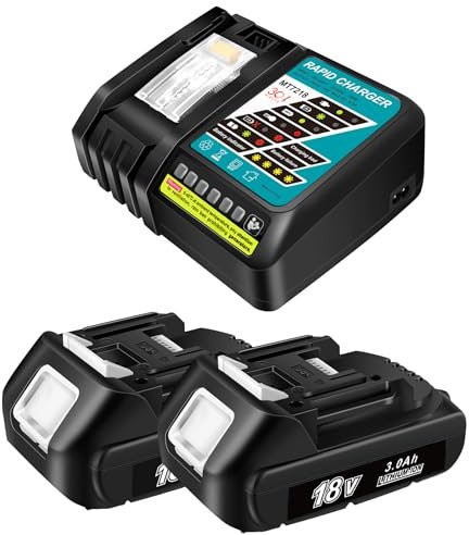 VOLT1799 2Stück 2.0Ah Lithium-Ionen Ersatzakku für Makita 18v Akku mit Ersatz 6.5A DC18RC Ladegerät, Kompatibel für Makita 18V Akku BL1850 BL1860B BL1860 BL1820 BL1845 BL1840B BL1840 BL1830