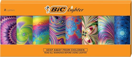 BIC Maxi Pocket Lighters, Safe and Reliable Cool Lighters, Psychedelic Patterns Collection, 8-Pack