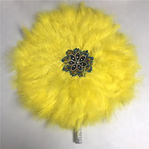 1pcs doppelseitiger afrikanischer Truthahn-Feder-Handfächer-Federn für Tanz-Hochzeits-Dekorations-Fächer mit Steinen Weißer Fan-AF30-9