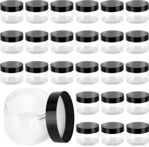 JOIKIT 46 Pack 120ml Clear Plastic Jars with Black Lids, 4oz Wide Mouth Plastic Storage Container Jars for DIY Arts Crafts, Beads, Nuts