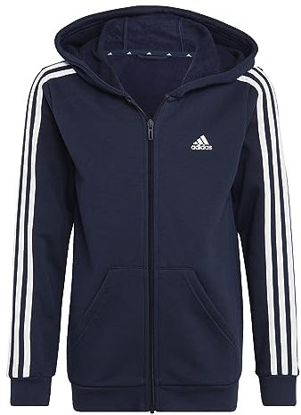 adidas Unisex Kinder Essentials 3-Stripes Fleece Full-Zip Hoodie, Legend Ink/White, 7-8 Years