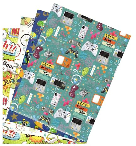 ARKRAFT papier d'emballage cadeau ensemble de 4 feuilles format xxl papier fsc (Garçon)