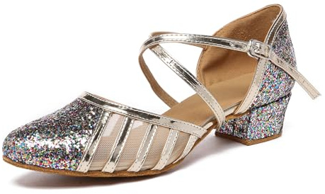 MINITOO Zapatos de baile latinos con purpurina con purpurina para mujer, con correa para el pie cerrado, zapatos de baile, L2042 Multicolor 3 5cm Tacón, 41 EU