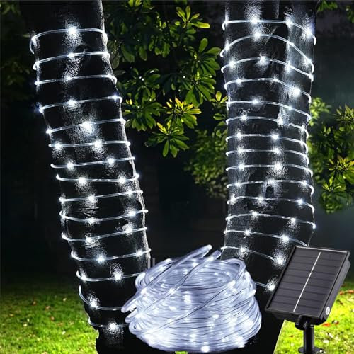 Tacobey Solar Rope Lights Outdoor - 32.8Ft 100 LED Solar String Lights Tube Lights, 8 Modes Waterproof Solar Powered Fairy Lights for Garden Outdoor Deco - Cool White
