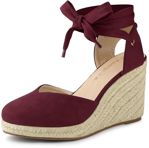 Allegra K Espadrillas da donna con zeppe chiuse Toe Sandali con zeppa, Borgogna, 38.5 EU