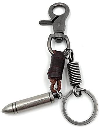 Onwomania Patrone Silber Munition Schlüsselanhänger Metall Glücksbringer in Alu Geschenkbox, ideal zum Verschenken