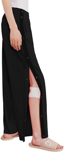 Deyeek Women's Tear Away Pants Side Split Snap Open Bottom Sweatpants Leg Breakaway Post Surgery Pants with Pockets Pure Black