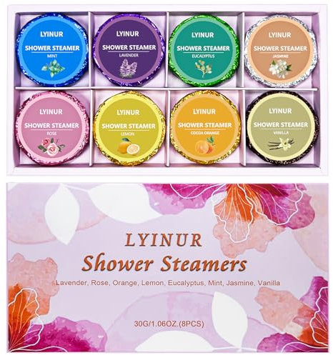 LYINUR 8 Pcs Shower Steamers Aromatherapy - 8 Scents, Shower Bombs with Essential Oils for Women Bath Relaxation, Christmas Birthday Valentines Gift