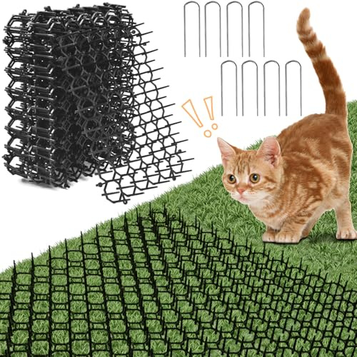 XHYASD 20 stycken dorngaller mot katter, 20 x 15,5 cm plast kattförsvarsmatta, kattskrämma trädgård galler, antikattmatta med 8 spikar för hundar, kattungar, vilda djur (svart)