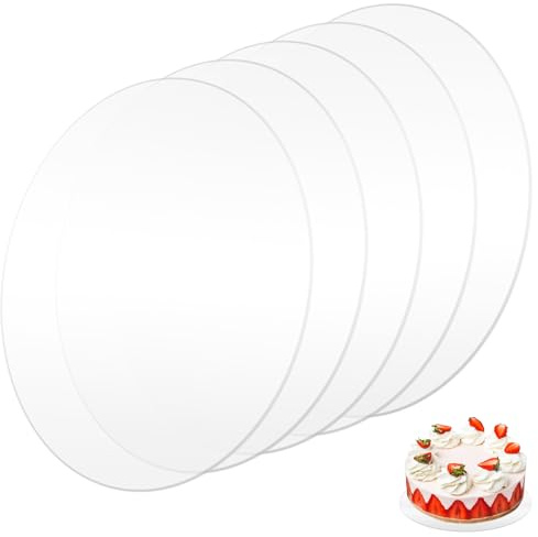 JIEHIN 5 stycken tårtbrädor 30 cm rund, tårtfat akryl kakfat transparent akrylbräda, akrylplatta rund återanvändbar tårtunderlägg tårtbotten för tårtor