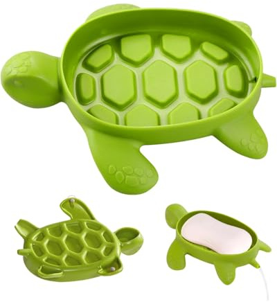 KGDUYC 1 Pieza Jabonera de Silicona con Desagüe, Jabonera de Ducha, Jabonera de Bañera, Jabonera de Lavabo, Jabonera de Baño, Cocina y Mostrador (Modelo Tortuga)