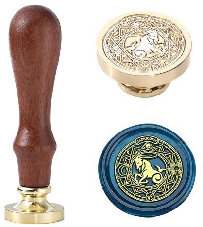 Zodiak vaxförseglingsstämpelset – stenbockstätning, vaxstämpel med 30 mm, retro mässing, konstellationsstämpel med handtag för inbjudningar, kuvert, födelsedag, presentkort scrapbooking