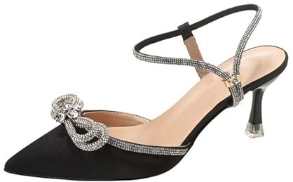 Generiska slingpumps damer pumps damer elegant klänning skor höga klackar sexiga bröllopsskor remsandaler rempumps glitter sandaler med klack kvällsskor spetsskor party brudskor, svart, 42 EU
