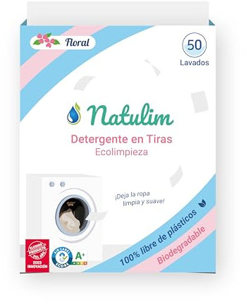 Natulim - Detersivo in strisce per lavatrice (50 lavaggi) - Include effetto morbidi, ecologico, anallergico, Zero Waste, Made in EU - Set pulito e morbido senza sporcare il pianeta (Fragranza Floral)