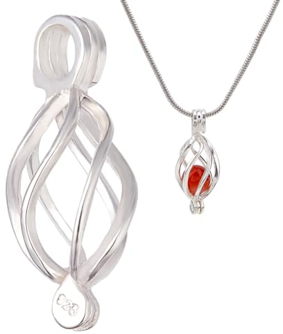 Hobbspring 1pc 925 Sterling Silver Cage Charm Silver Water Drop Bead Cage Pendants Oval Hollow Big Cages Charms Bead Locket Pendants for Women Pearl Necklace Jewelry Making