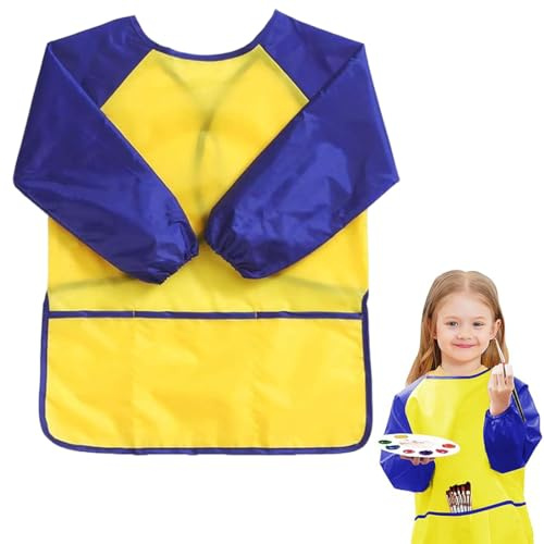 1 Pezzi Grembiule da Pittura Bambini, Grembiuli d'arte per Bambini,Impermeabile Grembiulino con Maniche Lunghe e Tasche per Scuola Artigianato Mangiare Cucina, Grembiulino Impermeabile Scuola Maniche