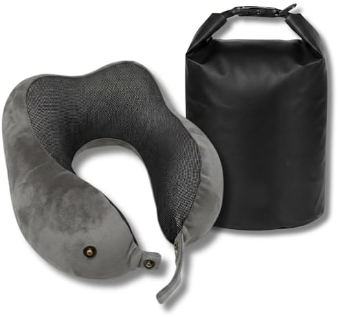 Backpacker's Journey nackkudde resa och flygplan minnesskum – ergonomiskt nackhörn inkl. vattentät väska (Dry Bag) för fastsättning i bagaget – 6-vägs justerbar och tvättbar