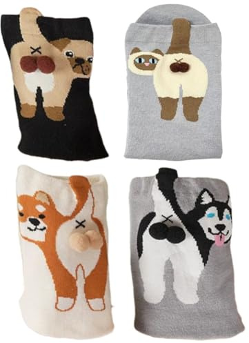 4 Pares De Calcetines Tridimensionales Con Forma De Huevo De Perro, Calcetines Novedosos Para Hombre Y Mujer, Calcetines Unisex Con Estampado De Huella De Gato, Calcetines Divertidos De Algodón Con