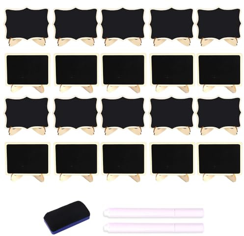 Mini krittavla med stativ, 20 stycken krittavla liten 10 x 7,5 cm | med kritmarkör och Blackboard rivning, tavla för märkning liten tavla för bufféskyltar för buffé bröllopsfest